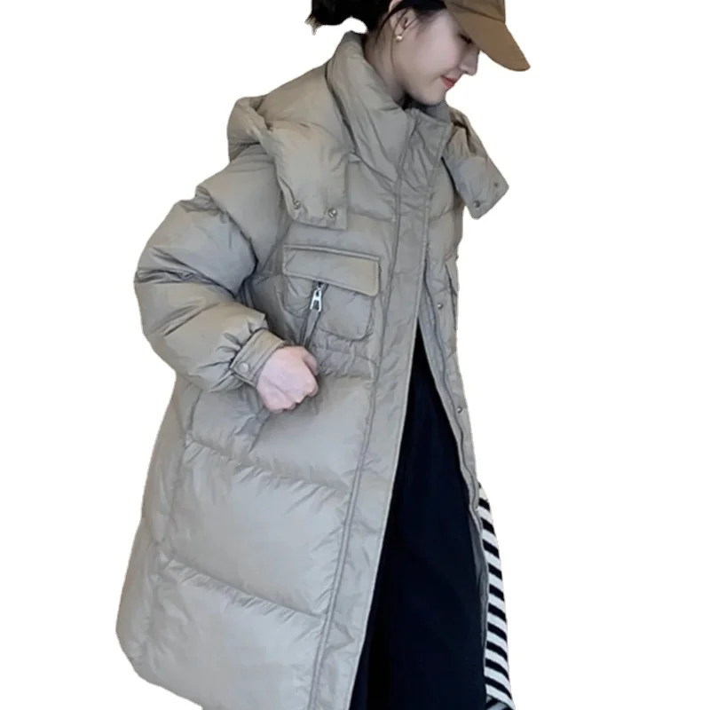 

2023 Winter New Fashion Women Down Coat Hooded Thickened Mid Length White Duck Down Parkas Loose Warm Women's Snow Wear Overcoat