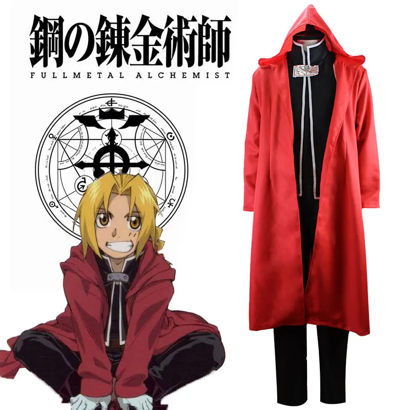 

Edward Elric Cosplay Costume Fullmetal Alchemist Movie Version Red Coat Black Pants Automail Arm Metal Leg For Men Halloween