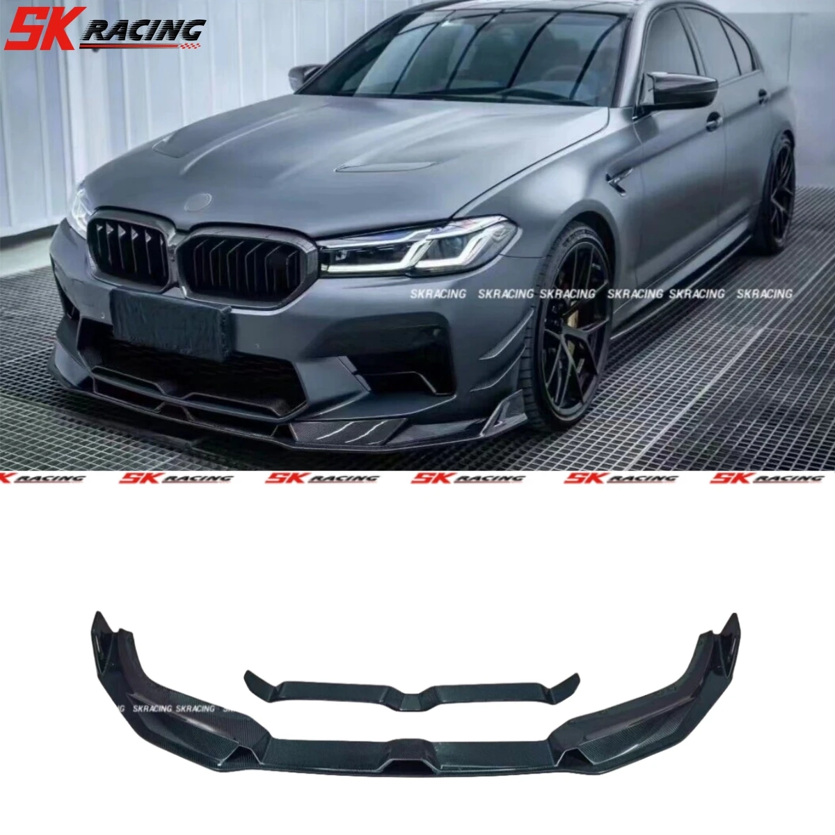 For BMW F90 M5 2021-2023 2PCS Real Carbon Fiber Front Bumper Lip Spoiler Bodykit