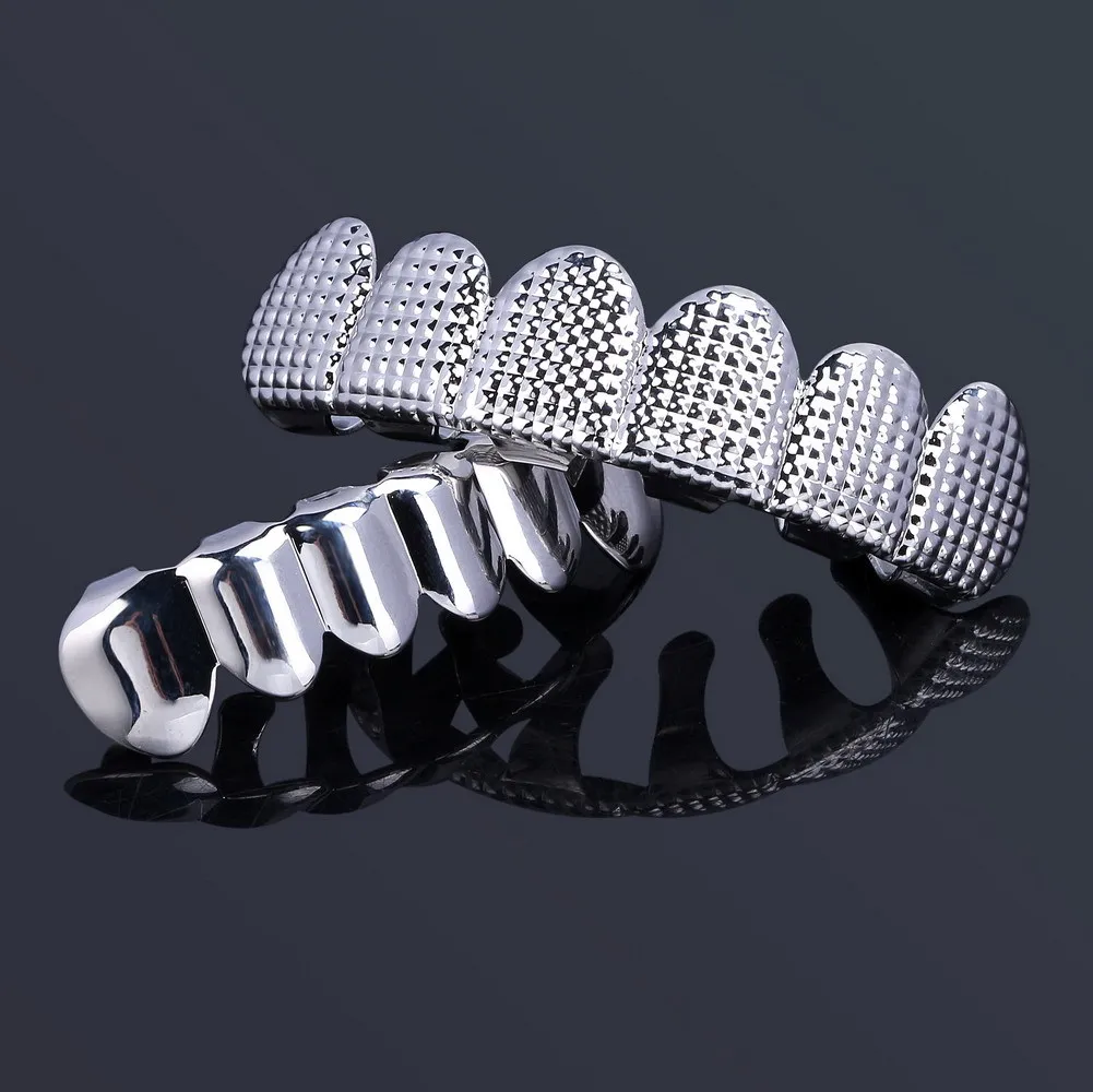 Youngx fashion 6/6 glänzend karierte Zähne Grillz oben unten Hip Hop 14 Karat vergoldete Zahn kappen für Frauen Männer Schmuck Party Geschenk