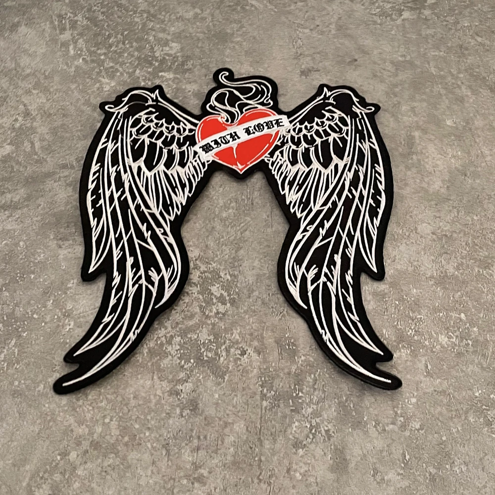 With Love On Both Wings Red Heart Boutique Large Embroidery Patch Motorcycle Knight Clothing  Accessories Badge DIY Hand Sewing