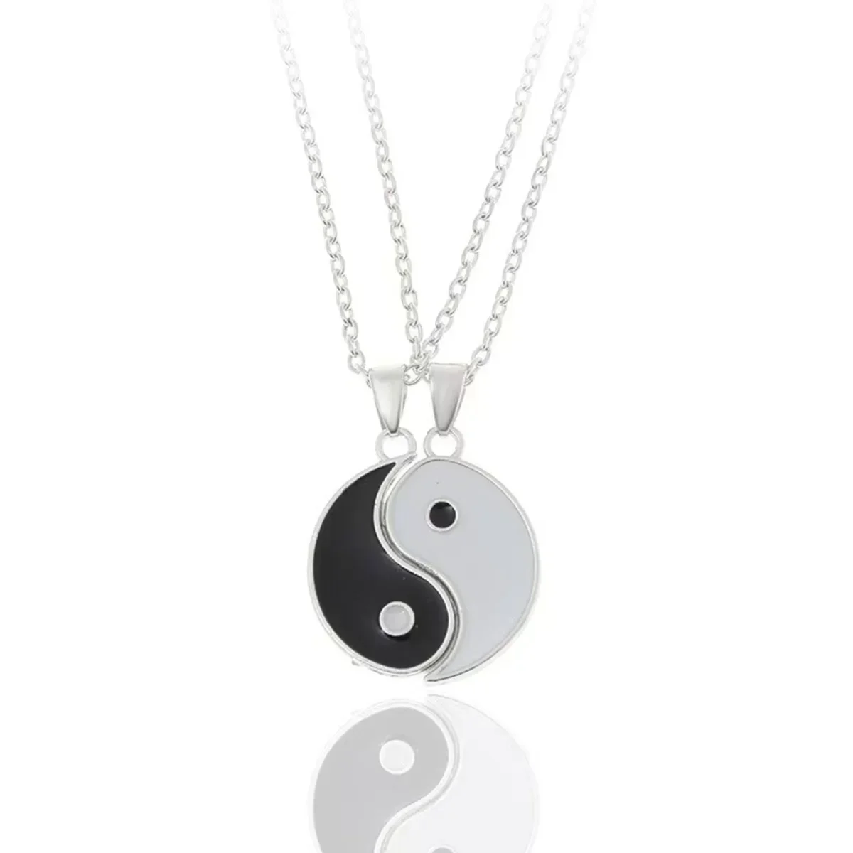 2Pcs Tai Chi Yin Yang Eight Trigrams Pendant Necklaces Set for Couple Silver Color Chain Matching Lover Choker Collar Gift New