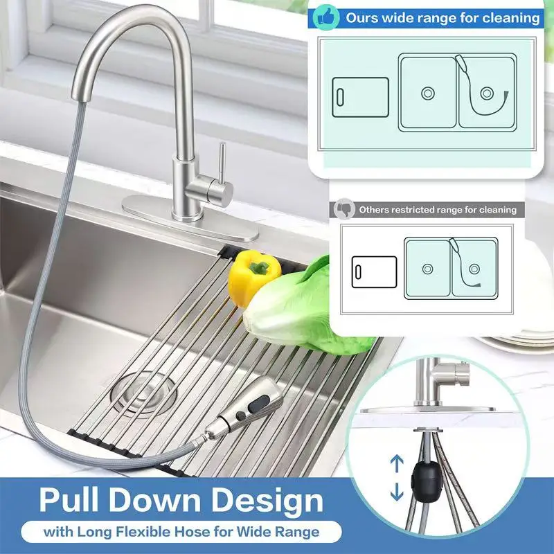 Brushed Nickel Kitchen Faucet Single Hole Pull Out Spout Kitchen Sink Mixer Tap Stream Sprayer Head Chrome/Black Mixer Tap image 5