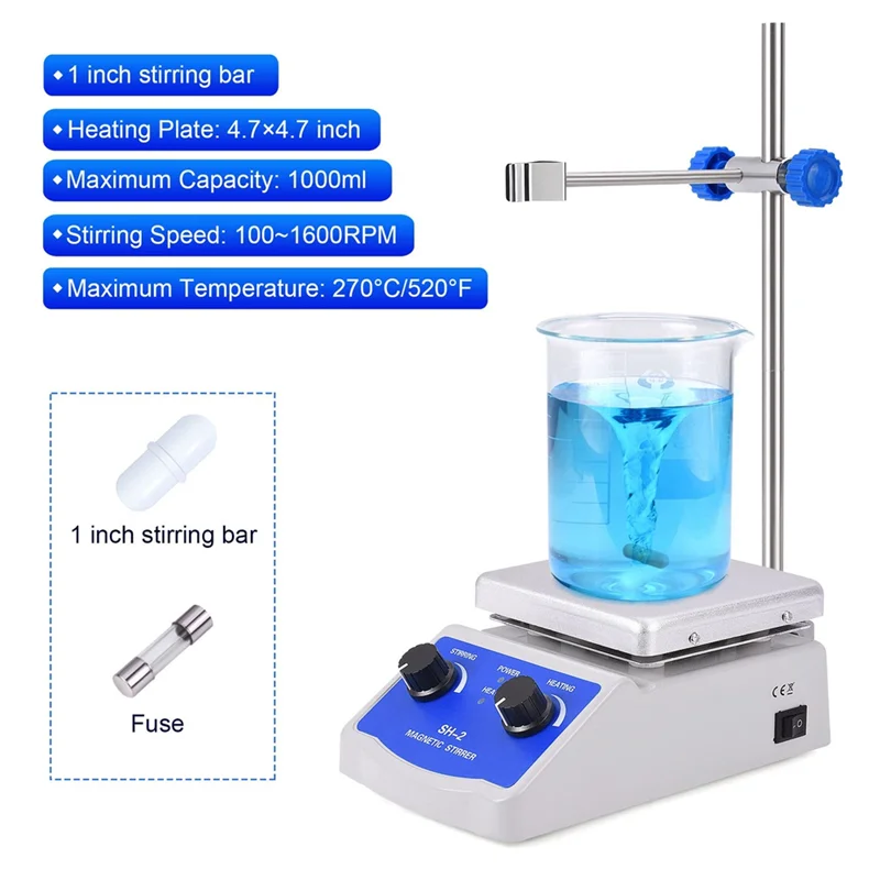 

Compact Magnetic Stirrer Hot Plate With Thermometer,2000ML Mixing Capacity Magnetic Hotplate Stirrer With Stir Bar Stand US Plug