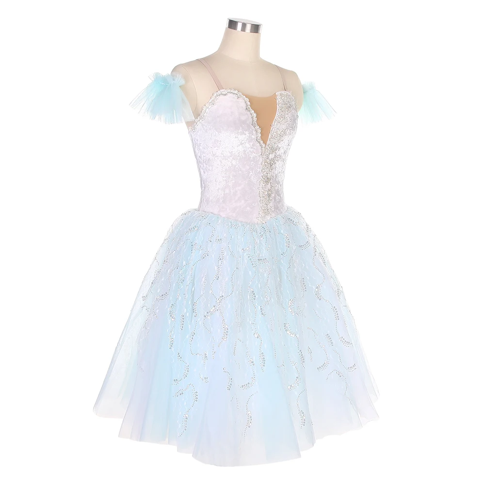 21315 Girls Romantic Ballet Tutu Dress,White Velvet Bodice with Pale Green Length Skirt For Ballerina Stage Performance Costumes