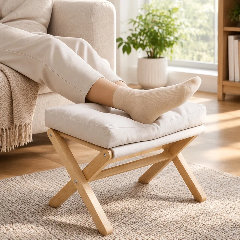 Compact Wooden Footstool with Plush Cotton Padding, Ideal for Entryway and Living Area Seating