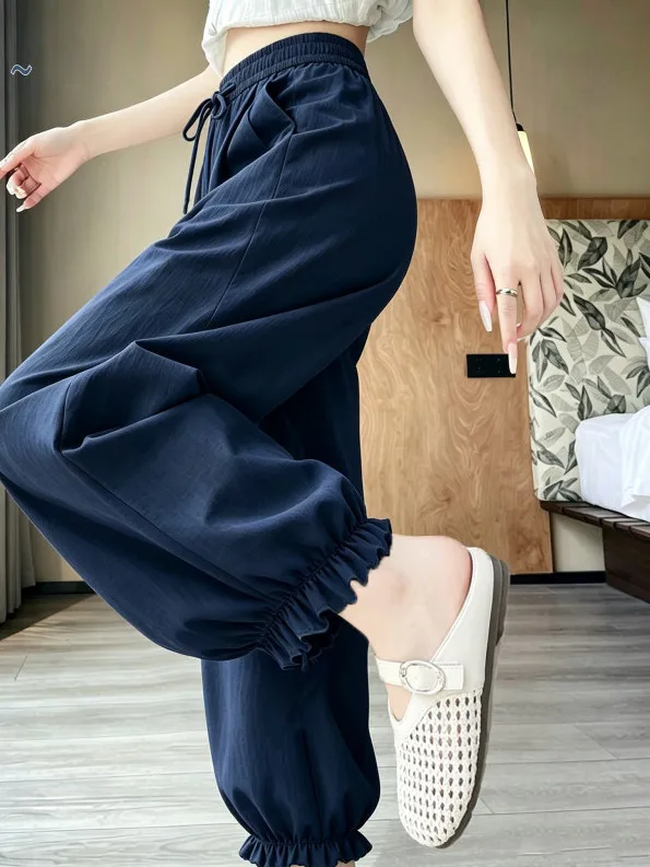 

Ice Silk Lantern Pants Women's Casual Loose High Waist Summer Mosquito Proof Clothes Korean Style Polyester Fiber