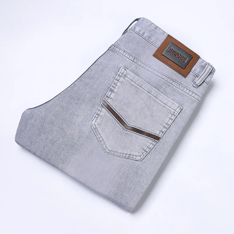 2024 Spring New Light Gray Jeans Men's Simplicity Slim Fit Skinny Light Luxury Fashion Elastic All-Matching Casual Trousers