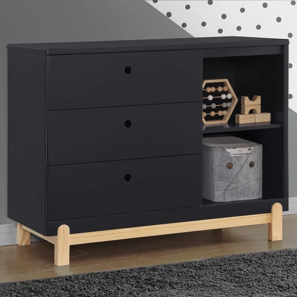 

Poppy 3 Drawer Dresser with Cubbies, Midnight Grey/Natural