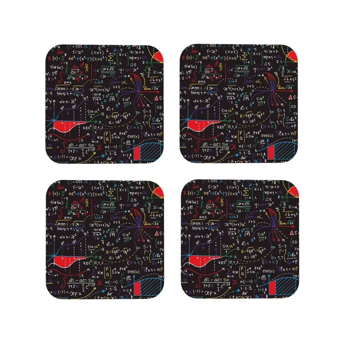 

Красочные подставки для чашек с математическими формулами, кухонные подставки под тарелки, нескользящие термоизоляционные подставки для кофе, для декора дома, набор из 4 штук.