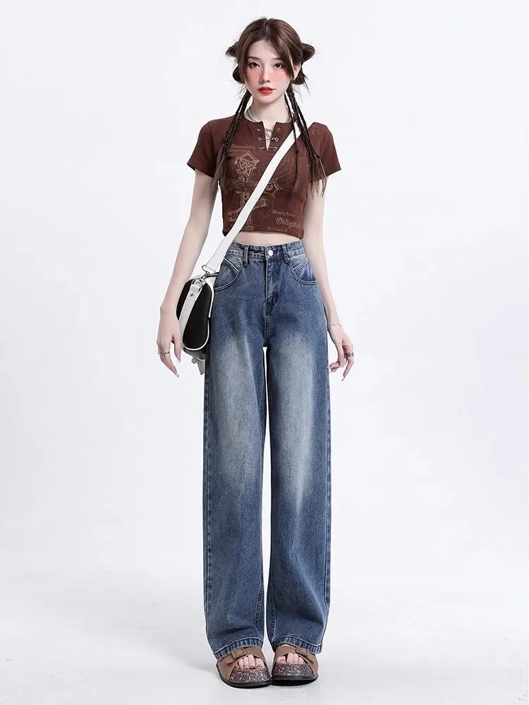 WCFCX STUDIO Vintage High Waist Jeans 2023 Autumn New Y2k Fashion Vintage Loose Denim Pants Women Jeans Chic