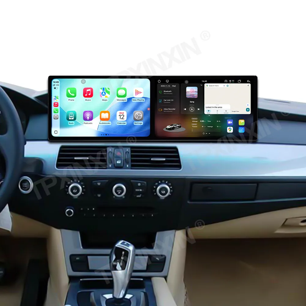 

Автомобильный радиоприемник с двумя экранами Android 15 CarPlay для BMW 5 серии 2003-2009 CCC HD GPS-навигатор Мультимедийный плеер Стерео головное устройство
