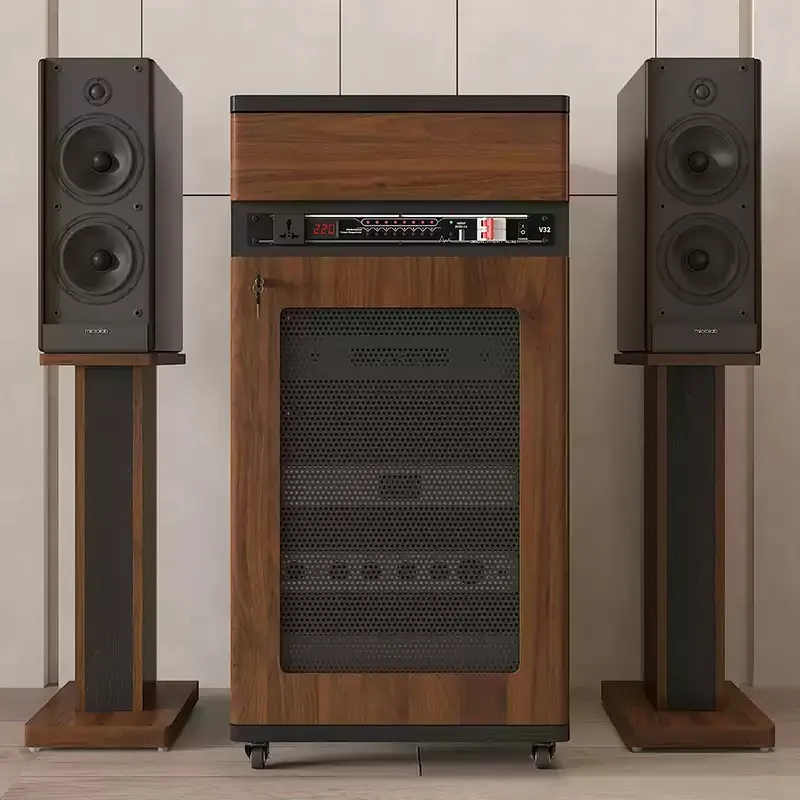 Audio Amplifier Rack, Mobile Equipment Cabinet with U-Strip for Home Theater, KTV & Cinema