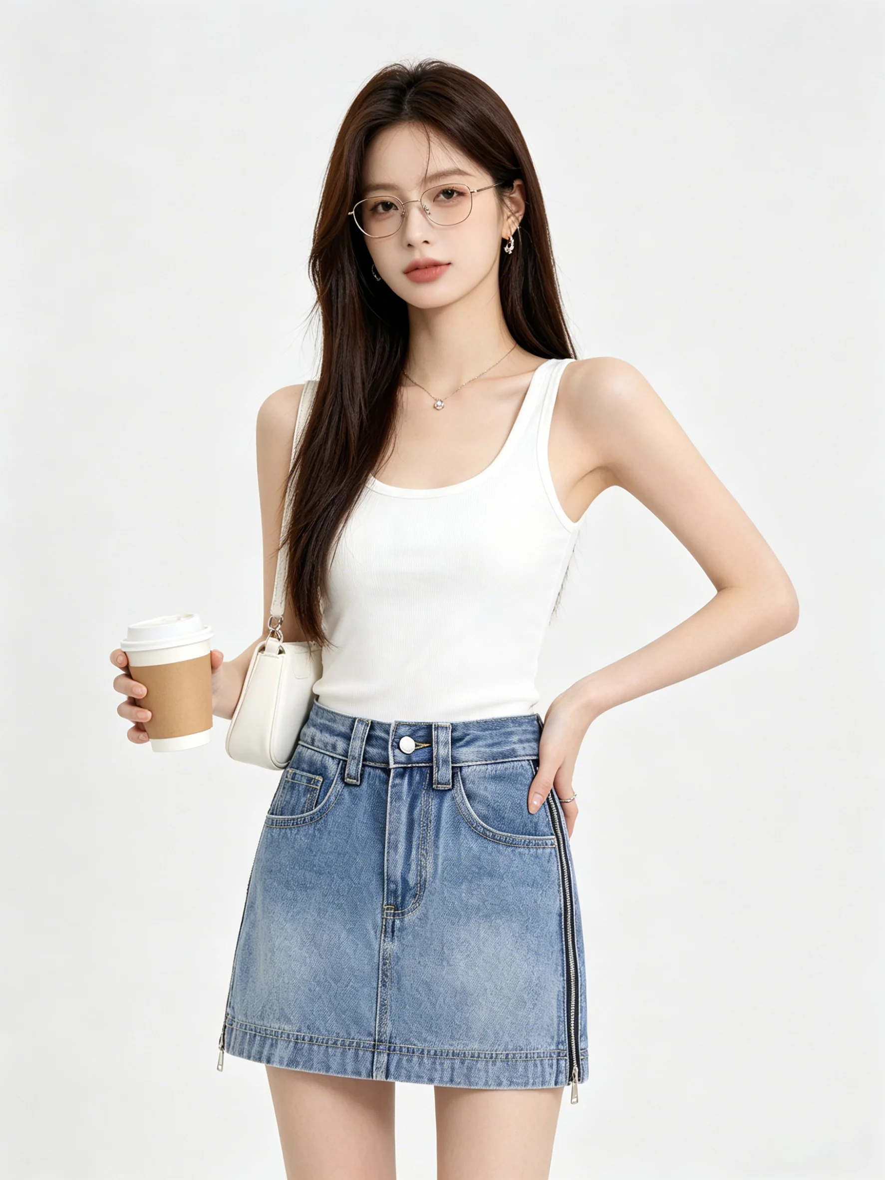 

High Waist A-Line Skirt Casual Commuter Style Denim Skirts Women's Fashion Spring Summer Season Deep Light Colors