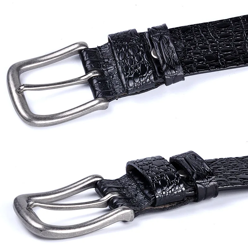 Men's Genuine Leather Belt Cowhide Crocodile Embossed Pattern Retro Pin Buckle Casual Pants Waistband