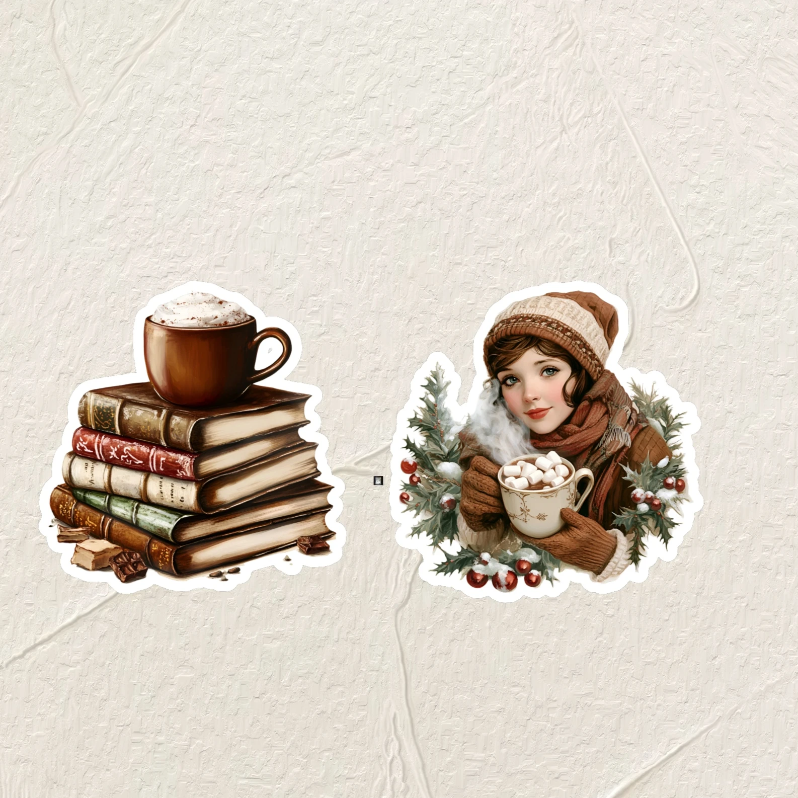 16pcs Cute Self-made Vintage Christmas Winter Girl Stickers Scrapbooking Decorative DIY Stationery Waterproof Journals Notebooks