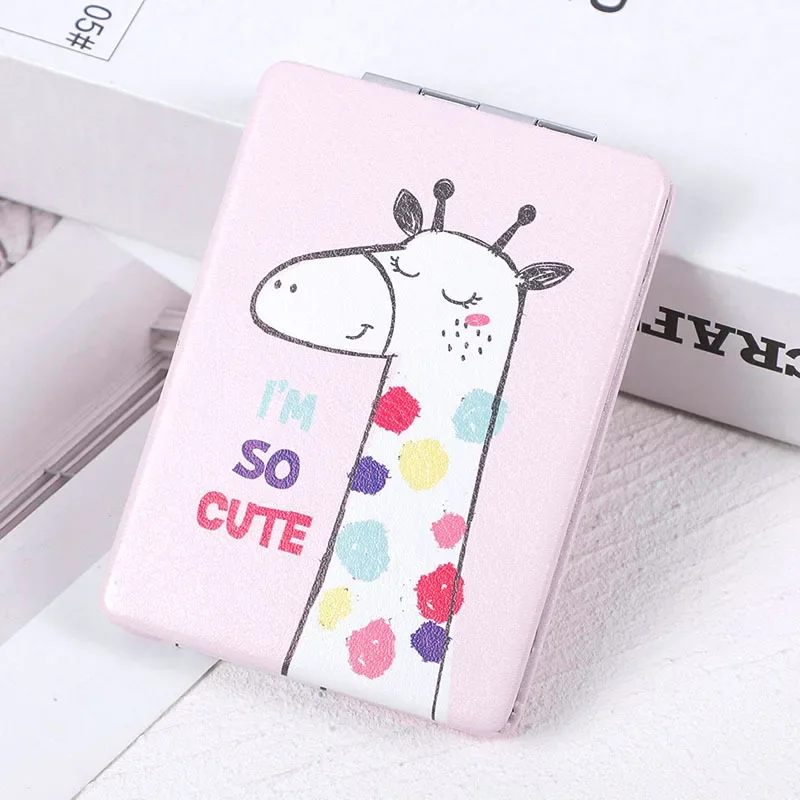 Espejo de maquillaje de cuero PU Rectangular versión coreana, espejo de maquillaje de Metal con impresión en Color de doble cara, espejo pequeño de regalo para mujer