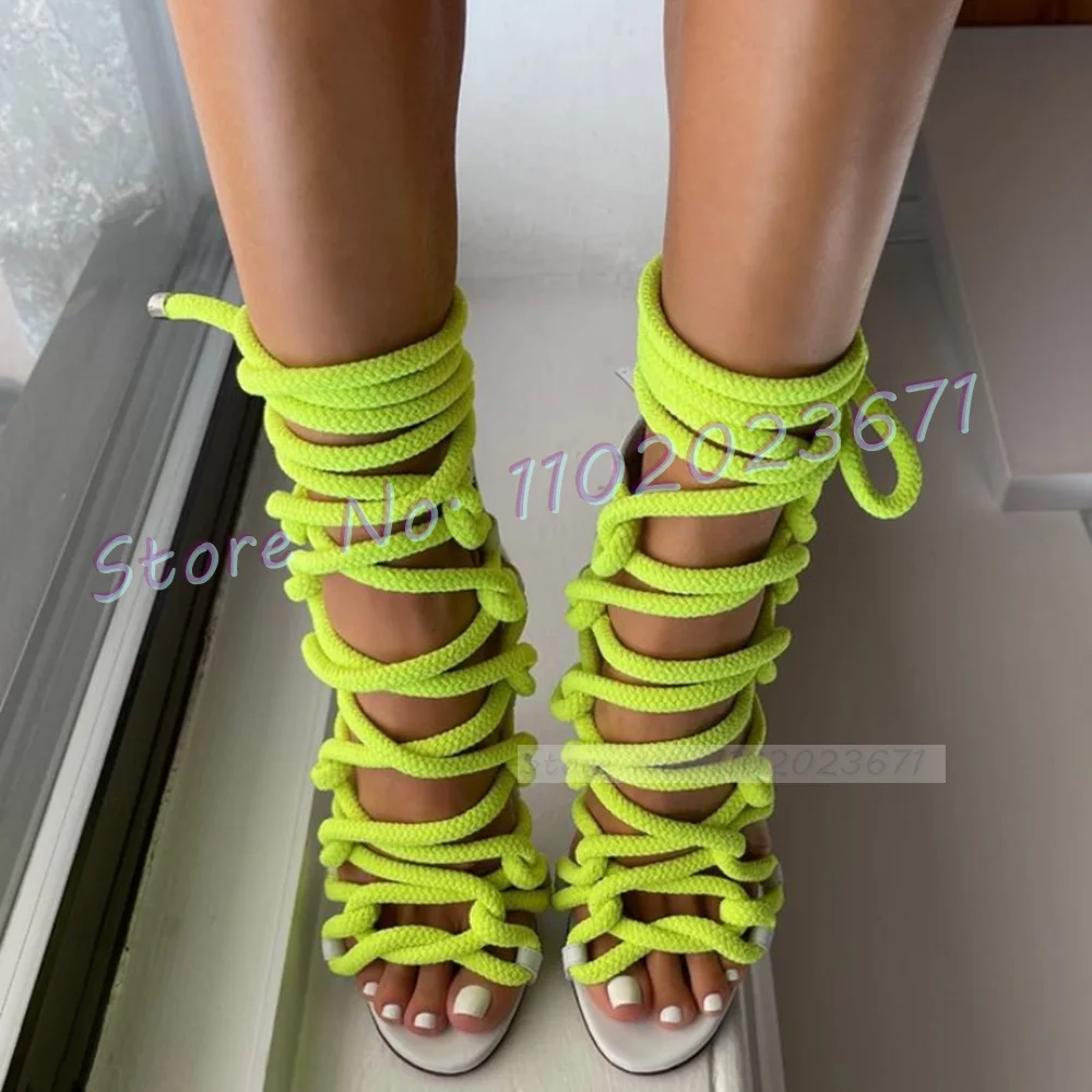 White Gladiator Rope Sandals Women Trends High Heels Cross Tied Open Toe Shoes Female Summer Outfit Lace-up Roman Dress Sandals