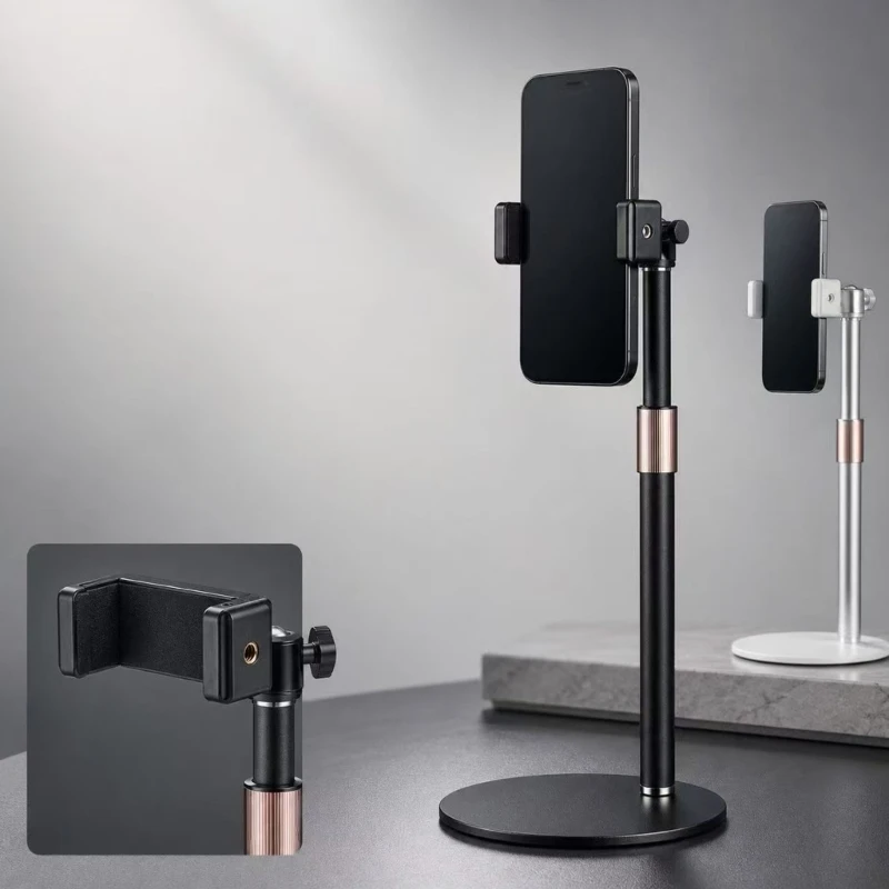 Overhead Phone Recording Stand with Height and Adjustment, Raised Side-Grip Clamp, and Freestanding Round Base for 896C