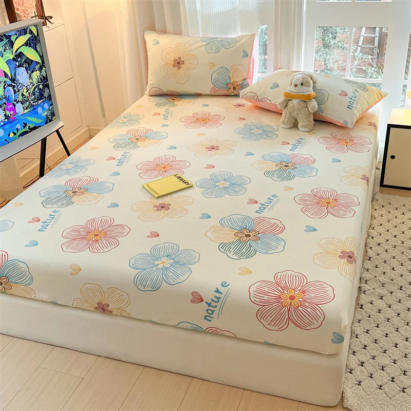 100% Cotton Fitted Sheet Printing Double Cotton Bedspread Sheet With Elastic Band 200X220 Queen Size Bed Cover Mattress Cover