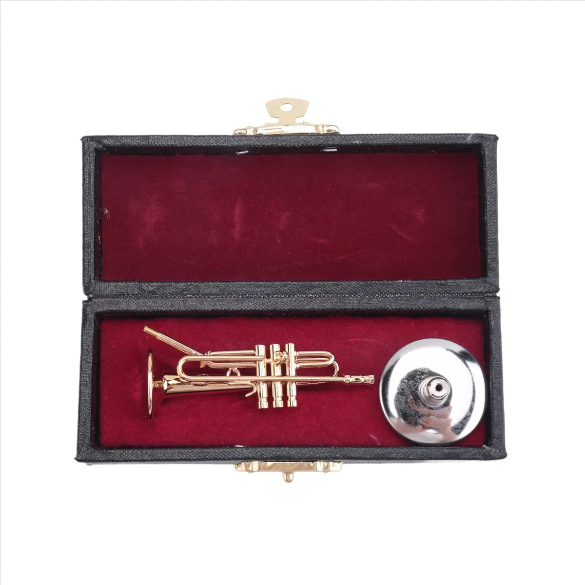 AB45 Copper Miniature Trumpet with Stand and Case Mini Musical Instrument Miniature Replica Model Mini Trumpet Home Ornament