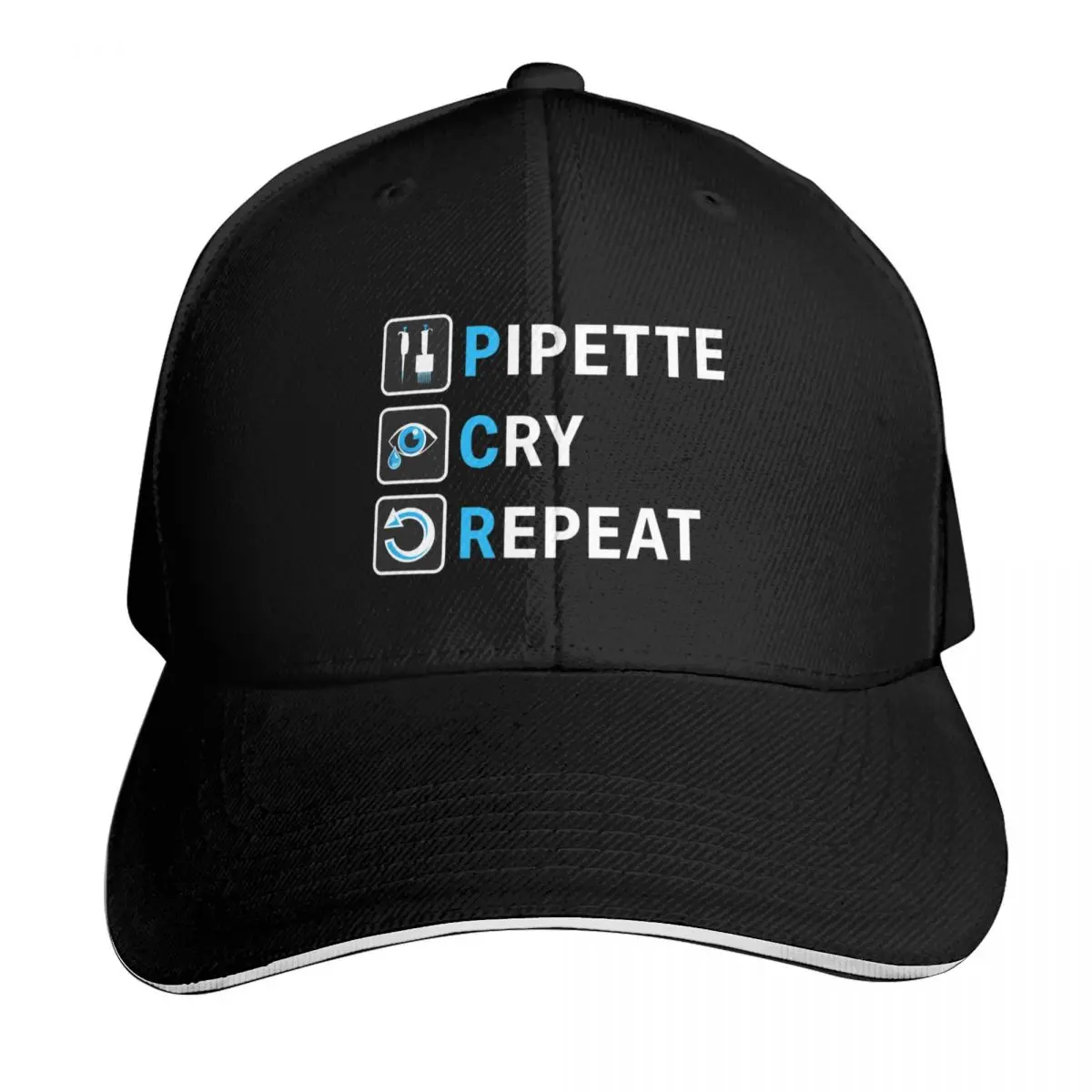 PCR Pipette Cry Repeat Funny Design for DNA Biotechnology Lab Scientists Baseball Cap Men Women Casual Summer Sport Sun Cap