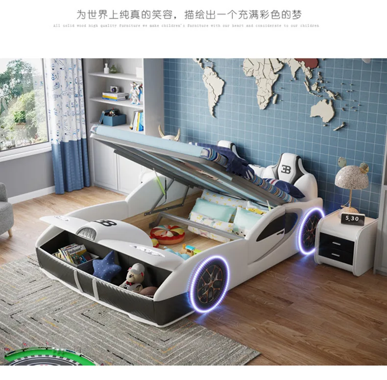 Children's bed boy car bed with guardrail 1.5 meters cartoon solid wood multi-functional double girl baby single bed