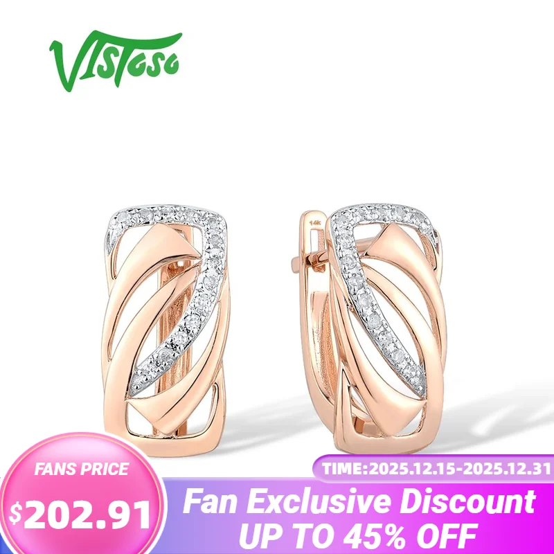 

VISTOSO 14K 585 Rose Gold Clip Earrings For Lady Glamorous Sparkling Diamond Earrings Luxury Wedding Engagement Fine Jewelry