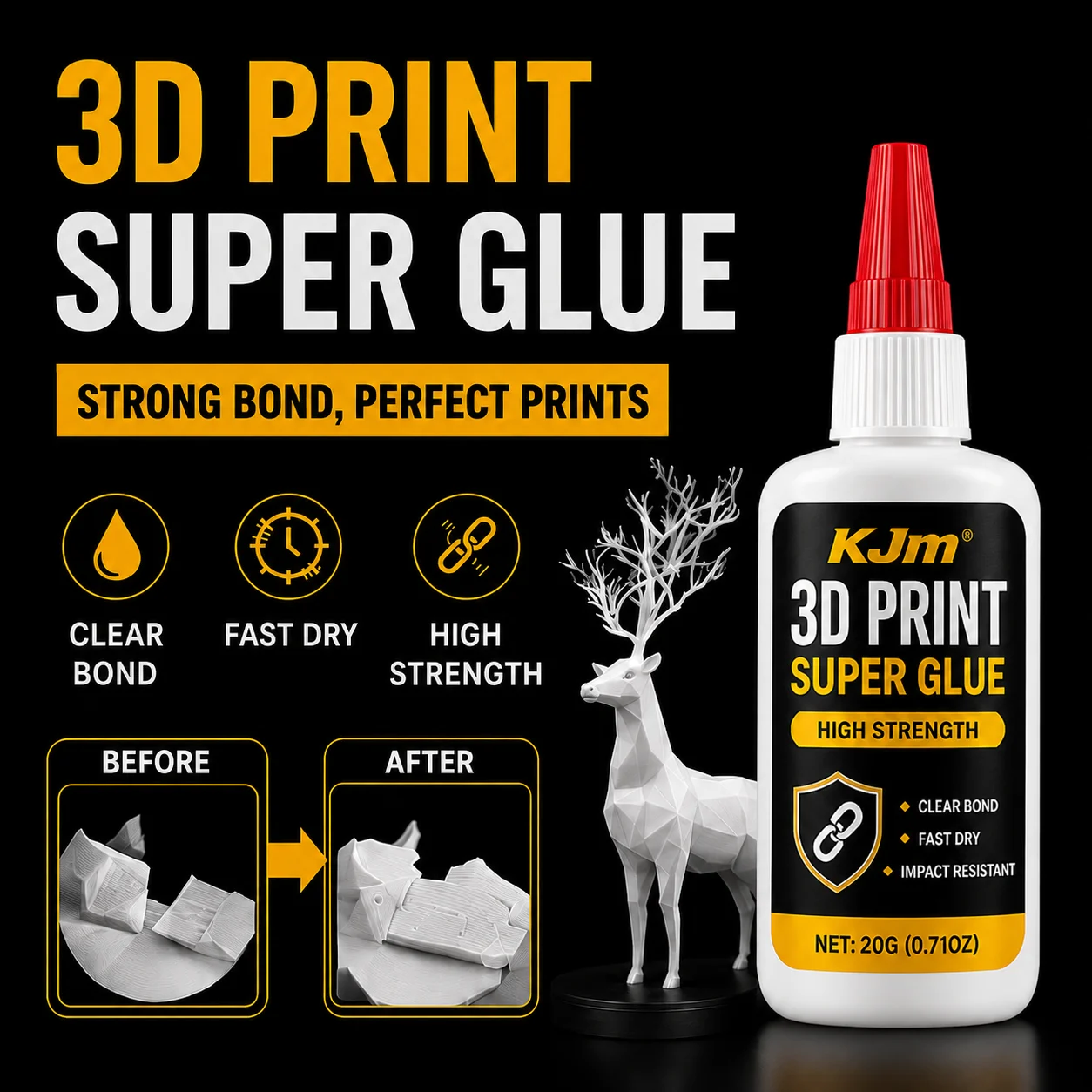 KJM 3D Printer Glue Strong Bond Instant Adhesive Fast Dry For PLA ABS Resin 3D Printing Parts Model Building Repair DIY Crafts