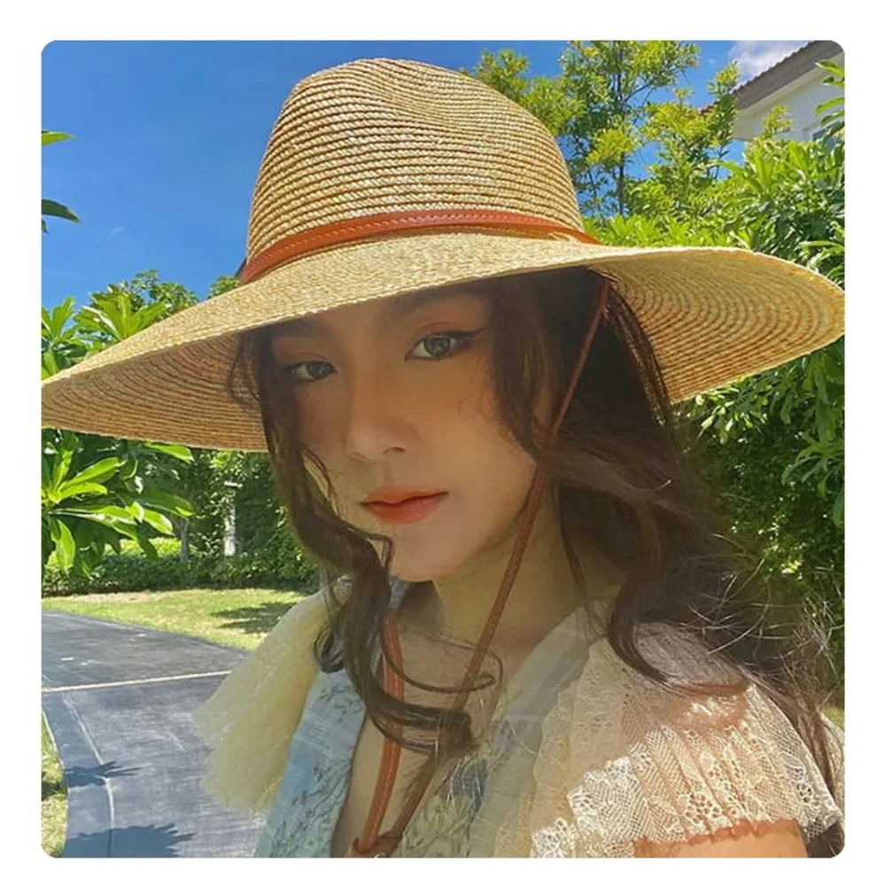 

Durable Accessories Belt Strap Straw Sun Hat Sunshade Foldable Travel Panama Hats British Style Handmade Sunscreen Hat