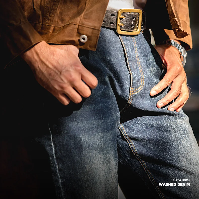 Maden الرجال خمر 11.5oz الدنيم غسلها مستقيم الجينز عارضة YKK سستة السراويل مع جيوب الخريف والشتاء تنوعا السراويل