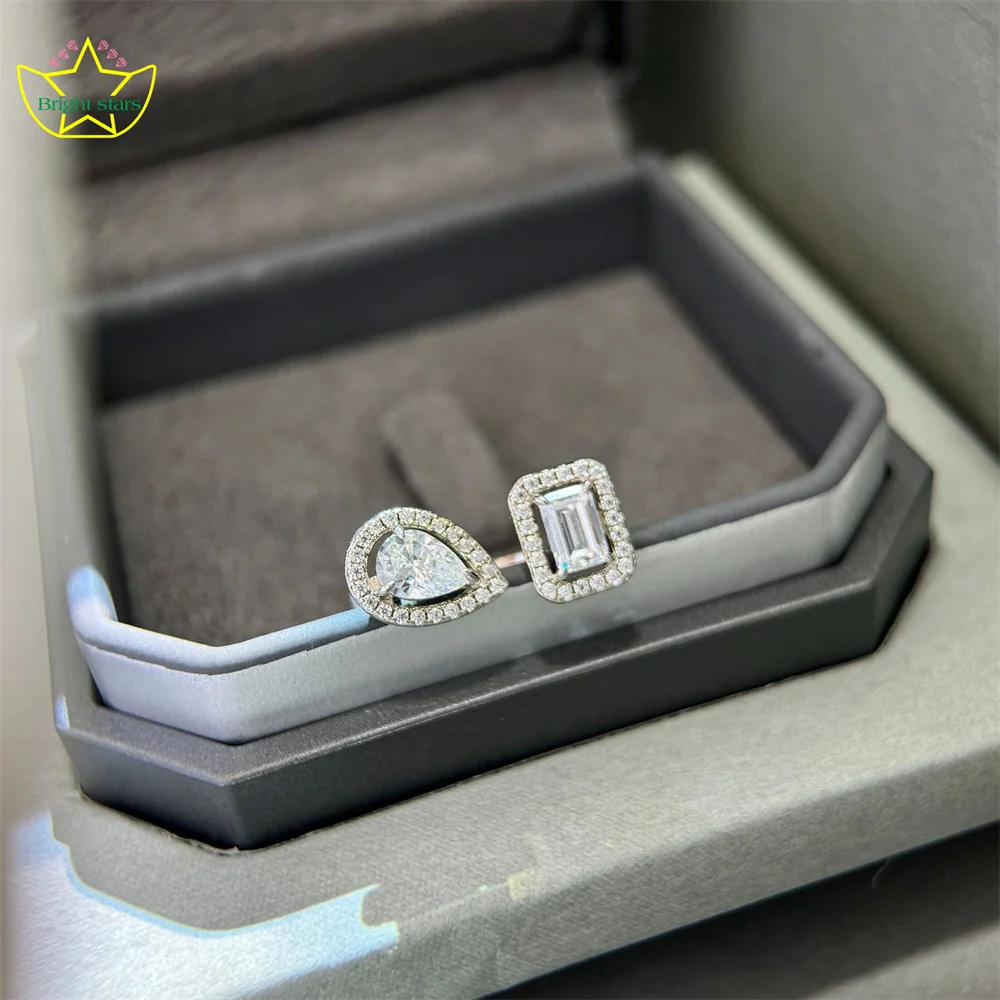 

Кольцо из стерлингового серебра Bright Stars S925 с большим квадратным бриллиантом и каплевидным бриллиантом