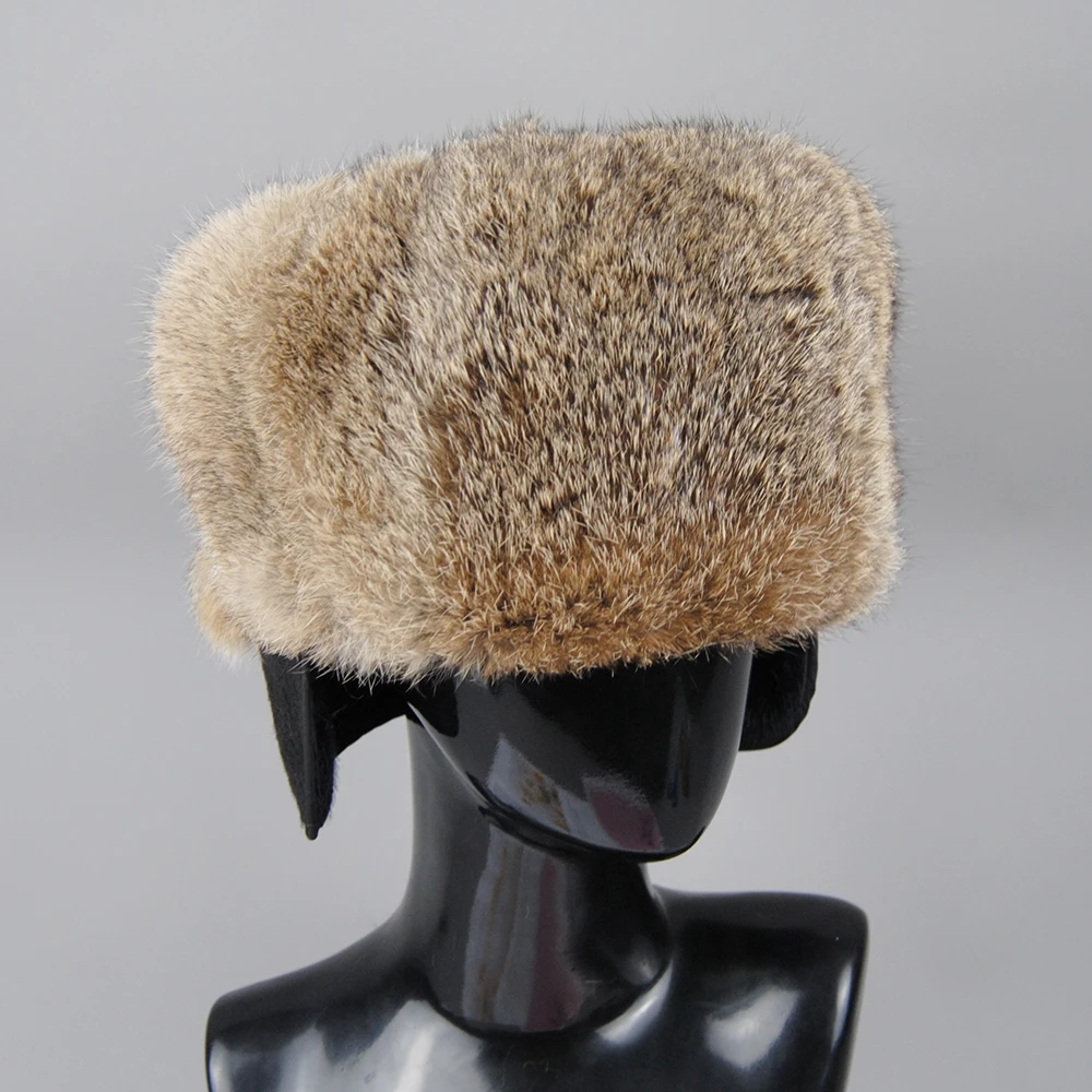 Chapeau Bombardier en Fourrure de Lapin pour Homme, Super Chaud, 100% Naturel, Complet, Offre Spéciale, Russe, Hiver