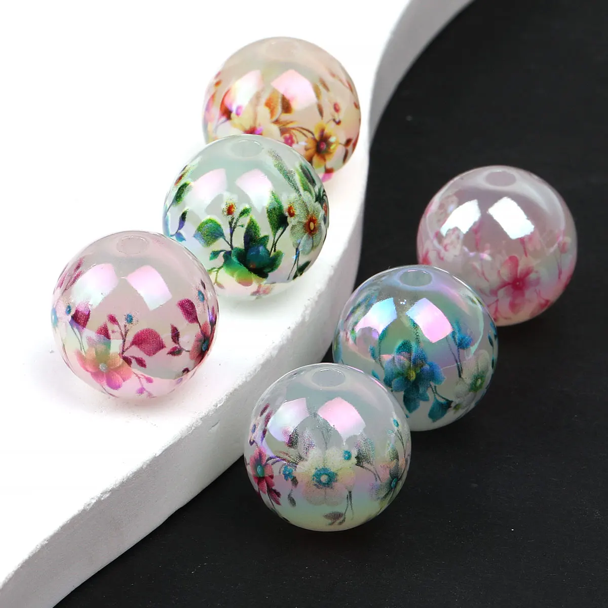 8pcs/16pcs Beads & Bead Assortments Decorative Beads Bohemian Multicolor Acrylic Beads Vibrant Cute Colorful Flowers Pattern  