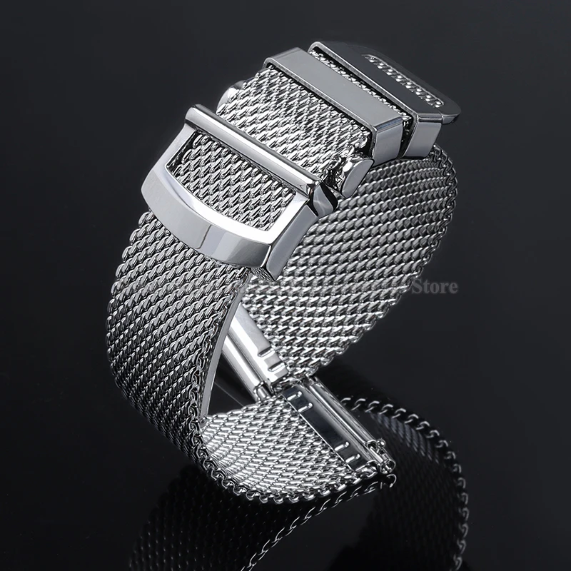 20mm 22mm Milanese Mesh Steel Strap for IWC Pilot Series Solid Folding Buckle Wrist Band Luxury Men Stainless Steel Bracelet