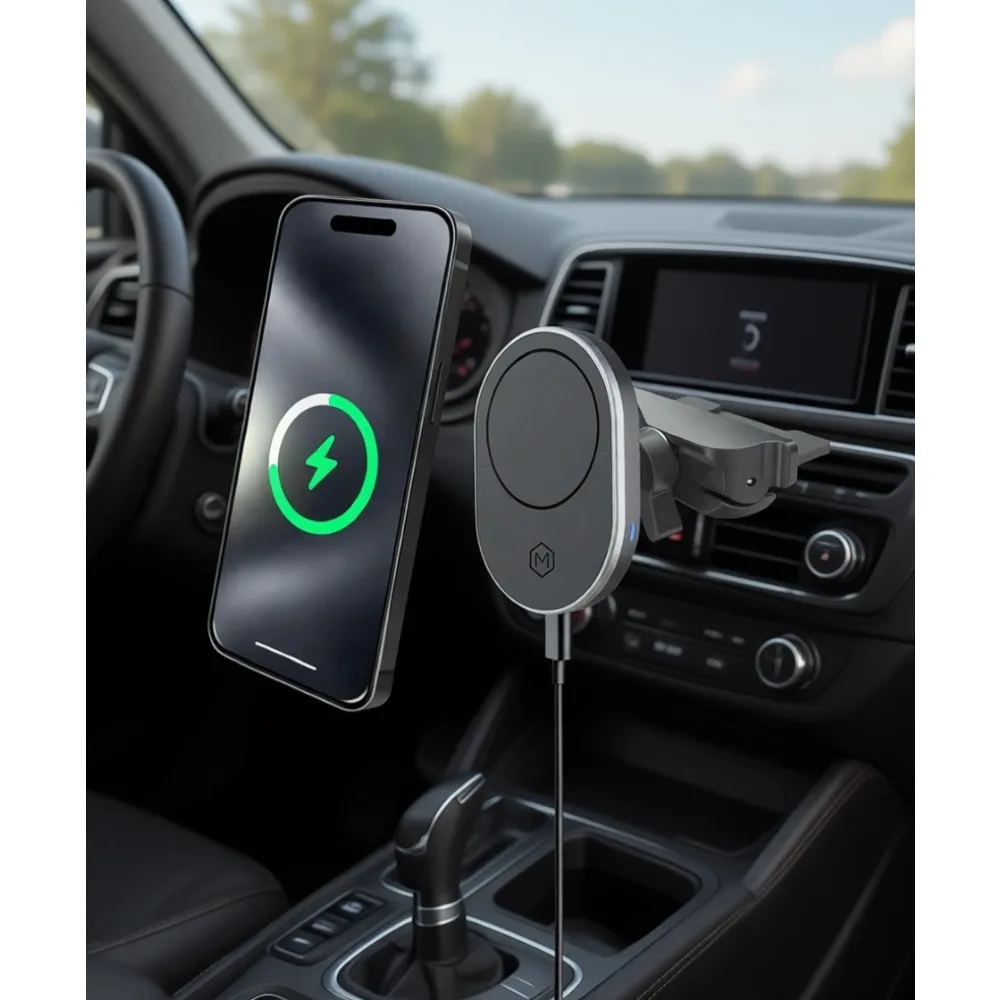 

Беспроводное зарядное устройство для автомобиля с магнитным креплением на CD-слот, 15 Вт, быстрая зарядка, вращение на 360°, для смартфонов