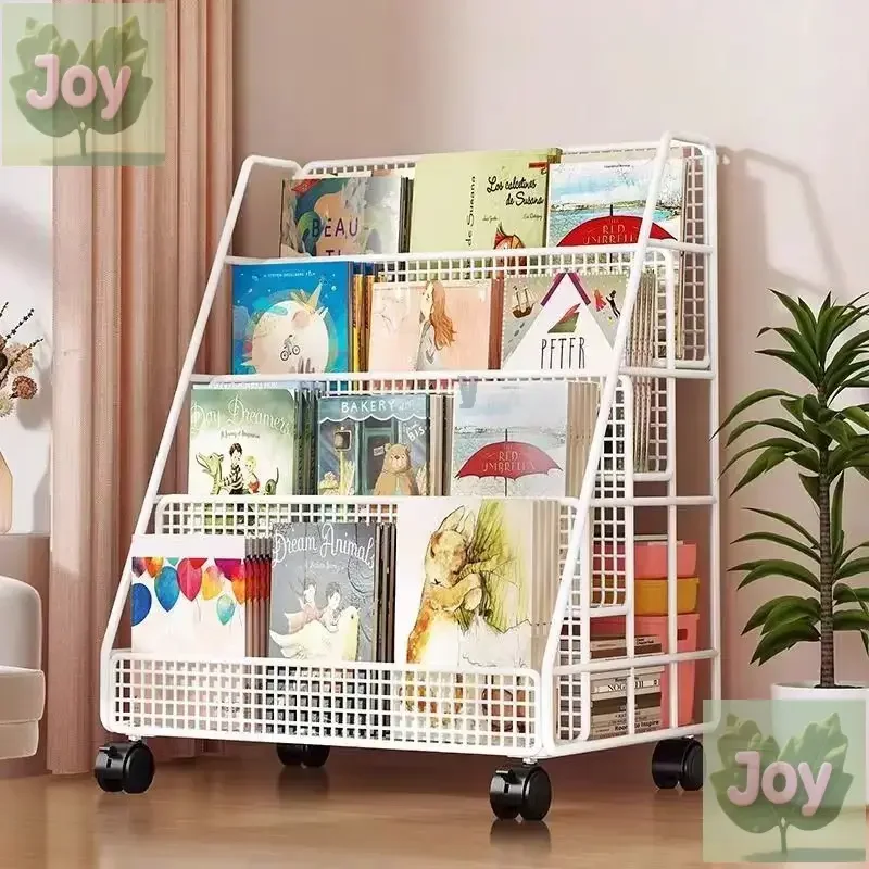 Mobile bookshelf children's picture book storage rack under table shelf floor universal wheel household simple student bookcase