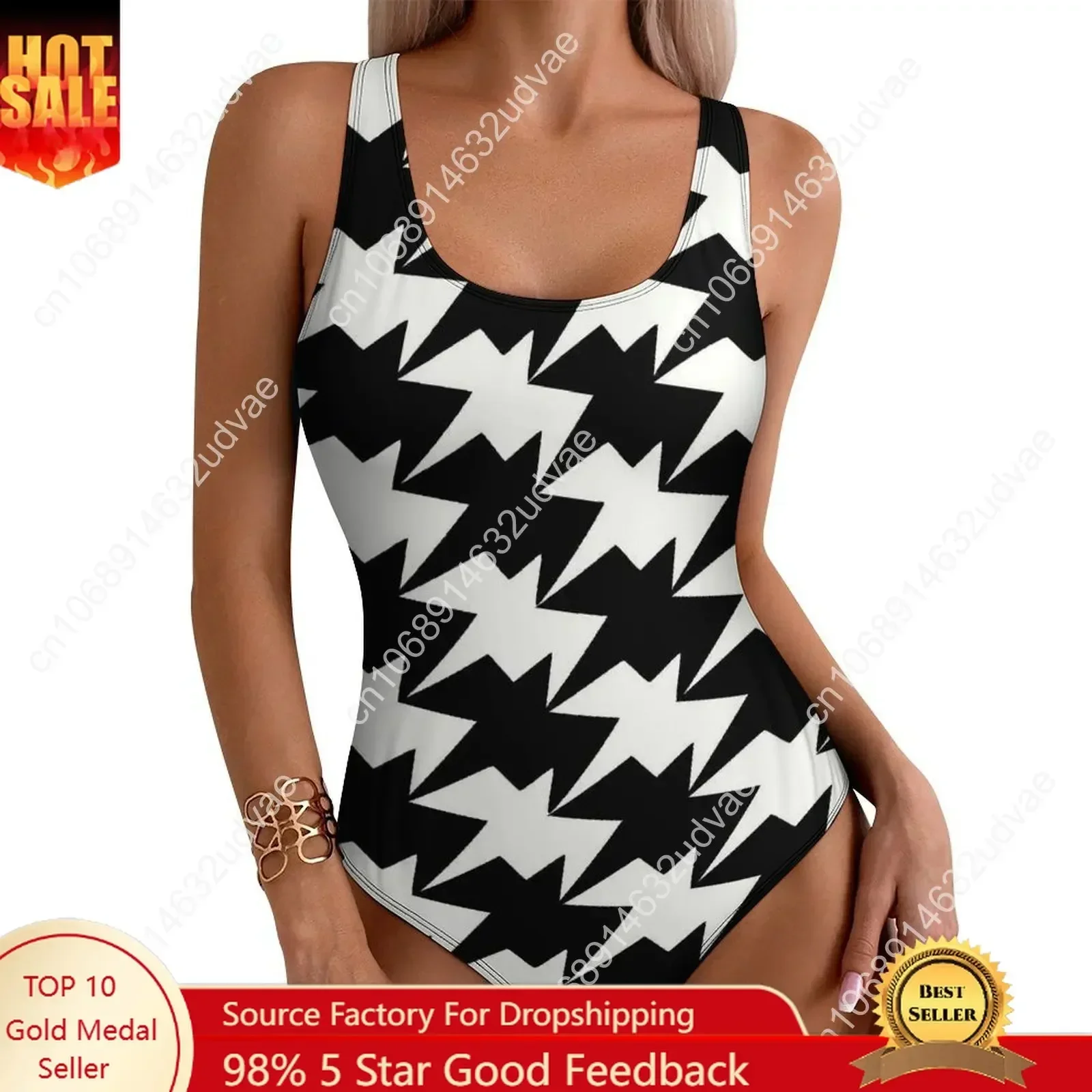 Houndstooth Graphic Swimsuit Modern Abstract Design Swimwear One Piece Vacation Bath Graphic Bodysuit Hollow Out Bathing Suit