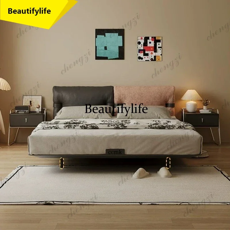 y45  Lit 180x200Luxury Carbon Steel Leather Fabric Suspended Bed 2 People Wrought Iron Bedroom Beds and Bed Frames