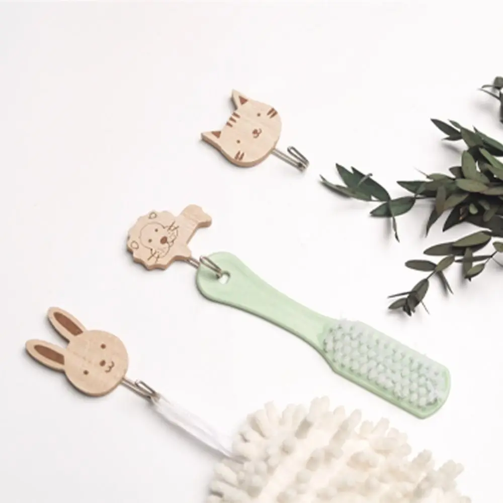 

Nordic Style Solid Wood Perforated Hook Hickory Wood Cute Design Key Hanging Hook Cat Paw Small Animal Wall-Mounted Hook Storage