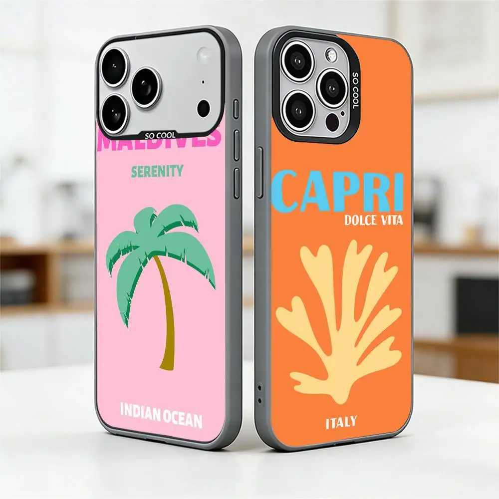 

Bali Ibiza Capri Bondi Palm Phone Case For iPhone 17,16,15,14,13,12,11 Plus,Pro Max,XS,Colorful Silver Phone case Funda Cover