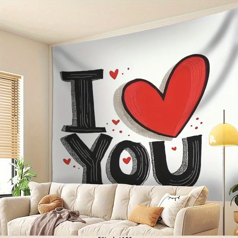 خطة ثنائية الأبعاد، لافتة خلفية جدارية مكونة من قطعة واحدة لعيد الحب - تصميم قلب أحمر "I Love You".