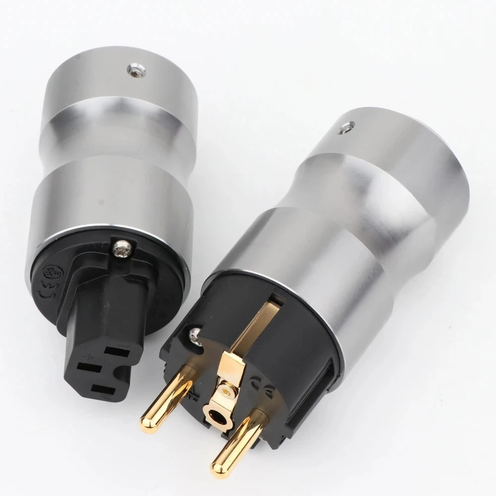 24K Gold Plated Europe Standard Male Mains AC Power Plug Audio HIFI European Female Power Supply Socket