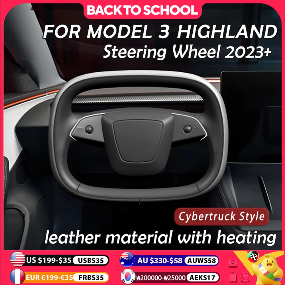 

Yoke Handle Steering Wheel for Tesal Model 3 Highland 2024 Customized Personalized Cybertruck style with Heating Leather 2023+
