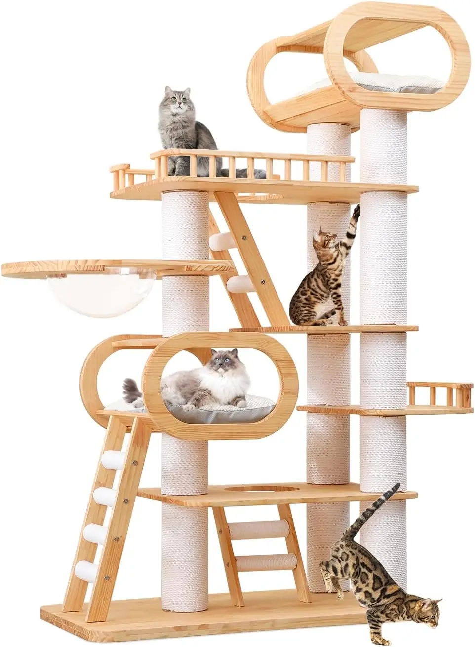 76.8'' Modern Cat Tree for Indoor Cats, Tall Wooden Tower for Home Decoration, Multi-Level Tower with Bed