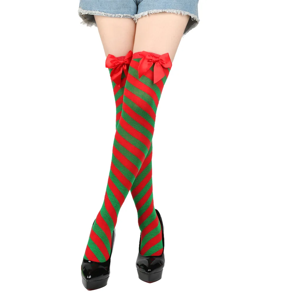 Christmas Bow Diagonal Striped Stockings Party Knee Socks European  American Candy Stockings Holiday Christmas Leg Guards Socks