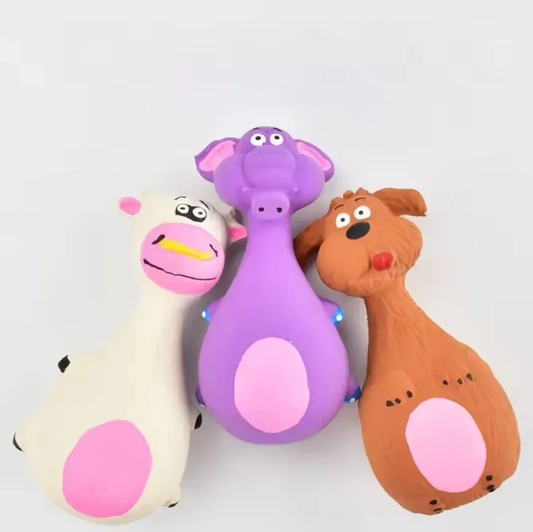 Bite Resistant Latex Squeaky Dog Chew Toy Fat Belly Cartoon Elephant Cow Pet Toy Purple White Brown Color Options For Puppy Dogs