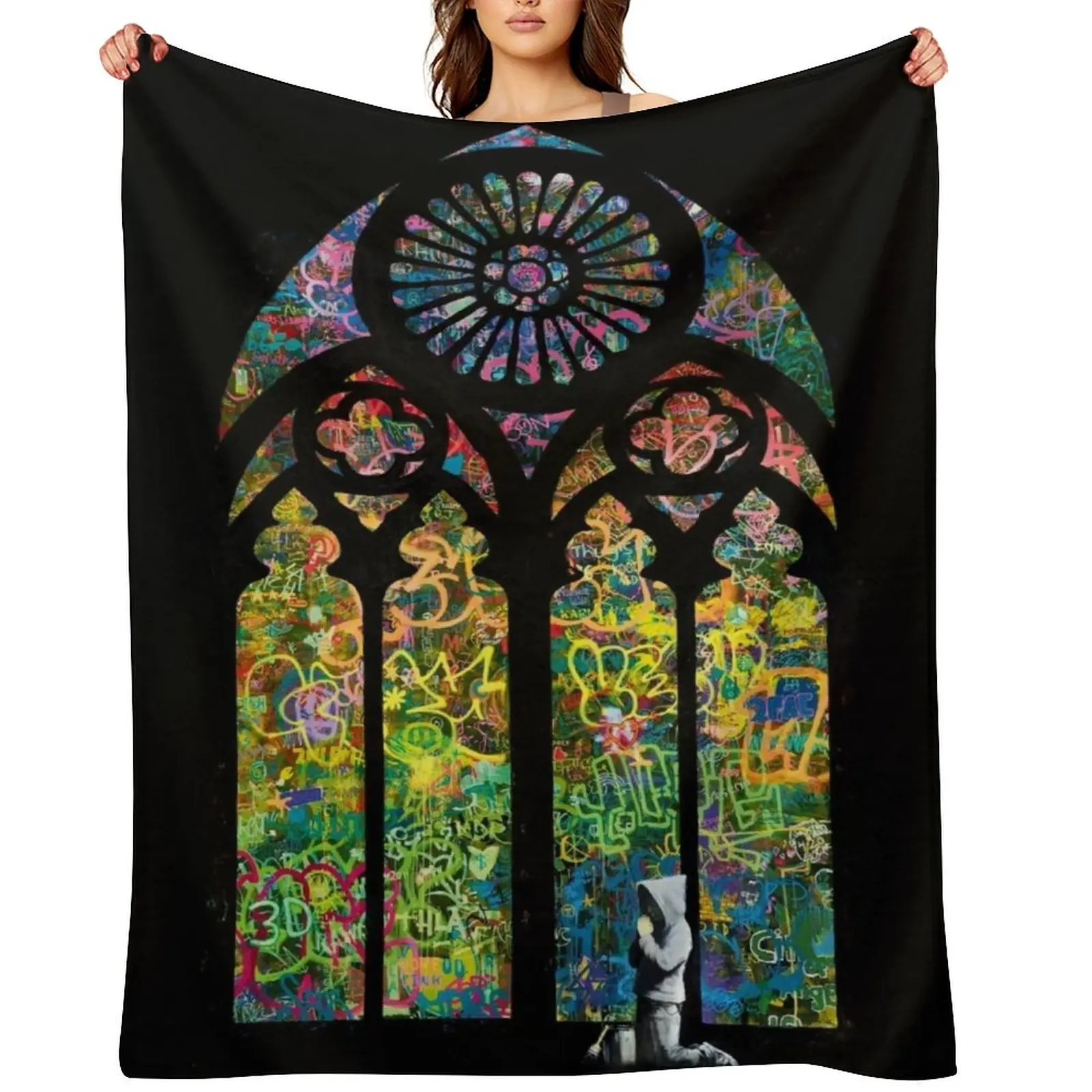 

Stained Glass Banksy Graffiti Throw Blanket Decorative Sofa Sleeping Bag Tourist Blankets