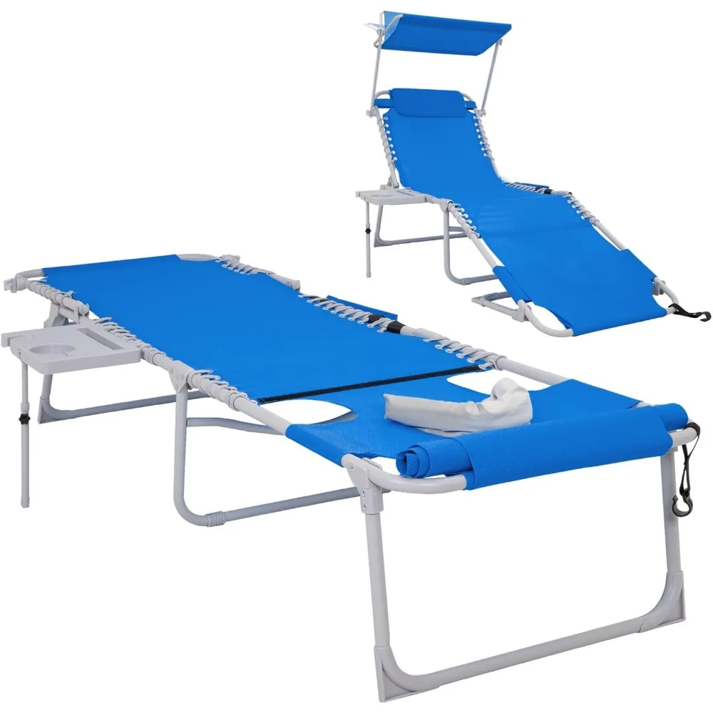 

# 4 in 1 Tanning Chair with Face Hole & Canopy & Side Table, 5 Positions Adjustable Folding Quick Dry Facedown Chaise Lounge wit