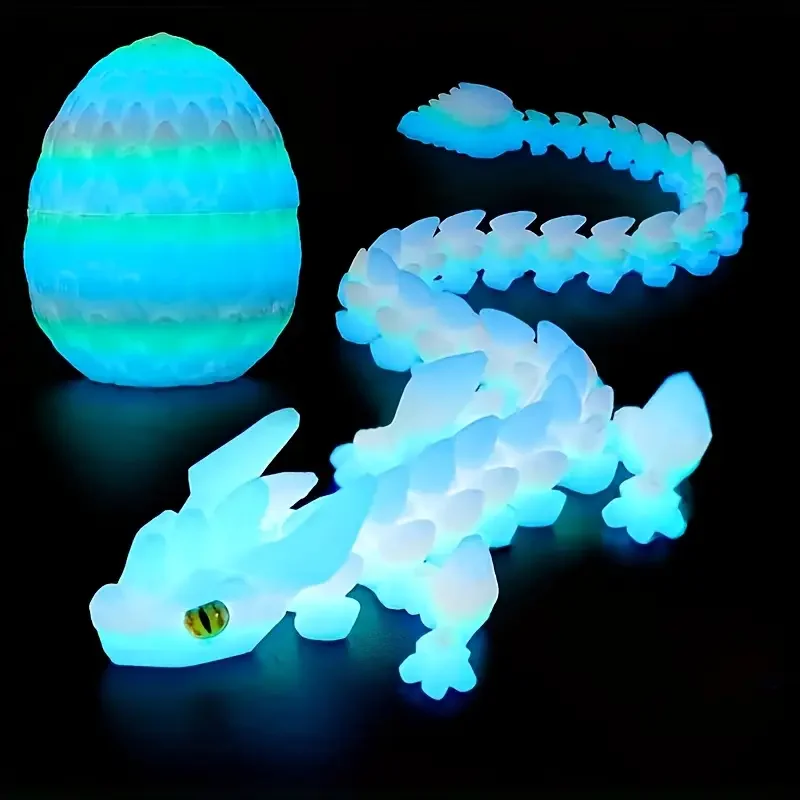 2pcs Luminous Crystal Dragon Egg Game Fantasy Set, 3D Printed Movable Toy Dragon Set, 30CM Fine Dragon Realistic Model, Random E